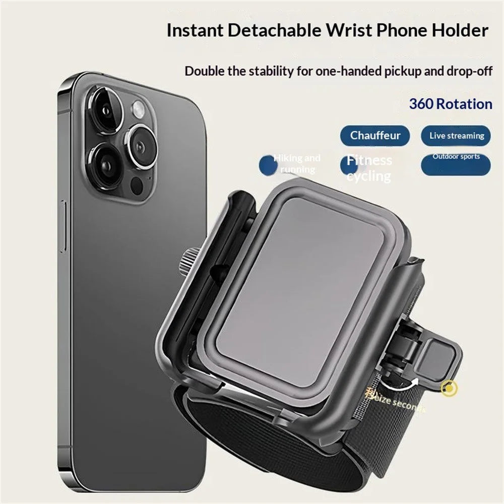 Instant Detachable Wrist Phone Holder 360° Rotation Armband for Live Streaming Running Cycling Sports - Black - 3