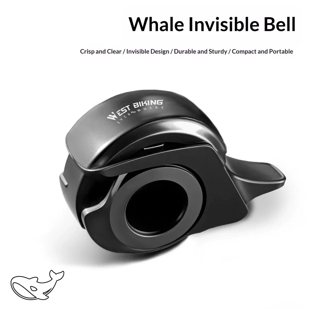 WEST BIKING YP0706076 Aluminum Alloy Bike Bell Whale Design Invisible Bell for Mountain Road Bike Handlebar 22.2-31.8mm - Black - 3