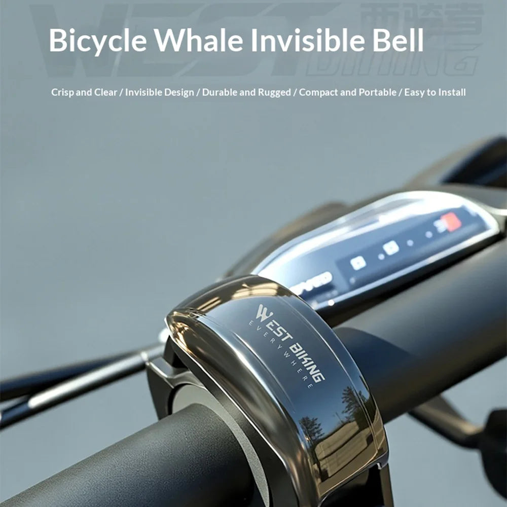 WEST BIKING YP0706076 Aluminum Alloy Bike Bell Whale Design Invisible Bell for Mountain Road Bike Handlebar 22.2-31.8mm - Black - 7