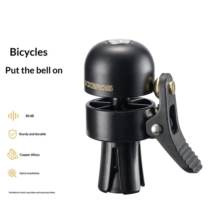 ROCKBROS 340023001 BB2606 Handlebar End Plug Bell 80dB Copper Alloy for Road Bike - Black - 2