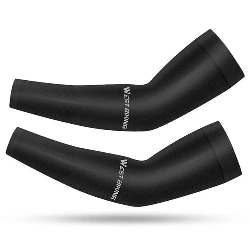 WEST BIKING 1 Pair Outdoor Sports Ice Silk Cooling Sleeves High Stretch Sun Protection Arm Cover - Black - 1