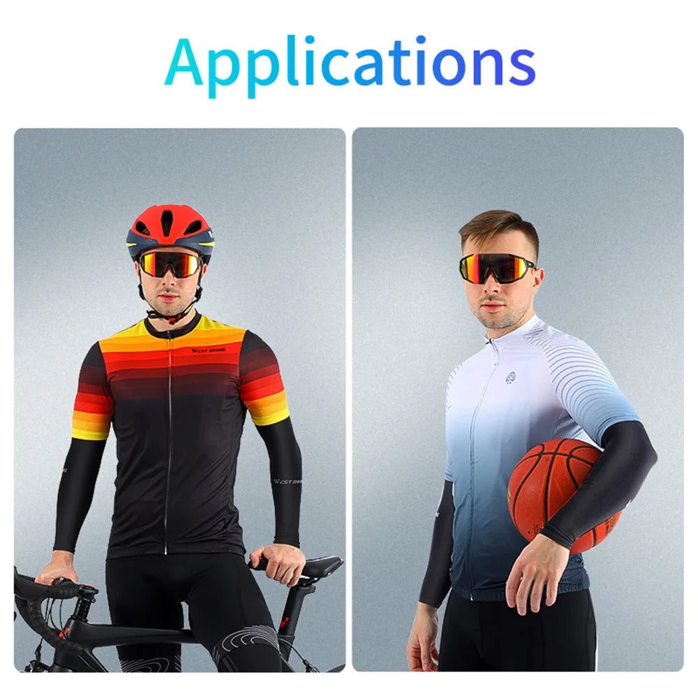WEST BIKING 1 Pair Outdoor Sports Ice Silk Cooling Sleeves High Stretch Sun Protection Arm Cover - Black - 2