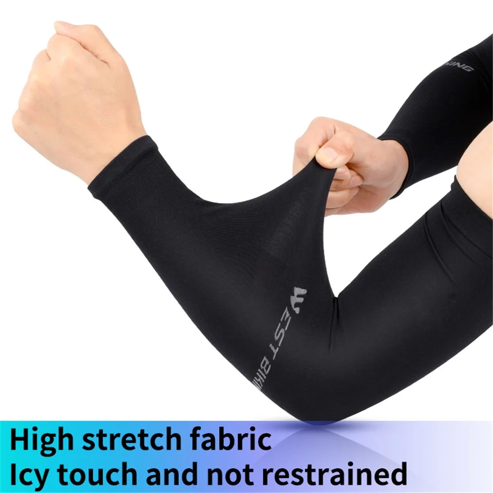 WEST BIKING 1 Pair Outdoor Sports Ice Silk Cooling Sleeves High Stretch Sun Protection Arm Cover - Black - 3