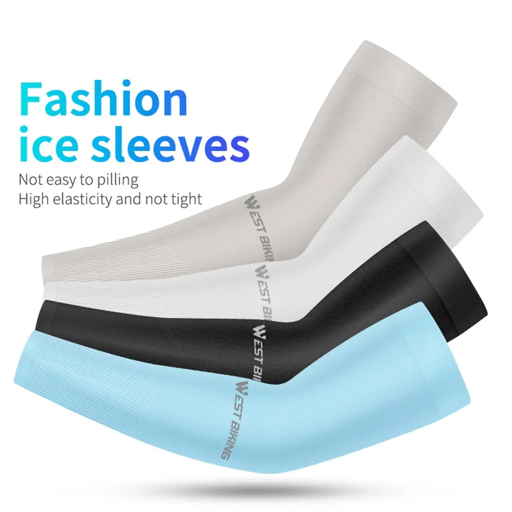 WEST BIKING 1 Pair Outdoor Sports Ice Silk Cooling Sleeves High Stretch Sun Protection Arm Cover - Black - 6