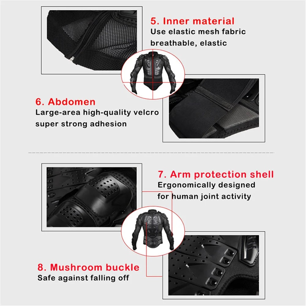 SULAITE GT201 Motorcycle Full Body Armor Jacket Chest Back Protection Clothing Sports Protective Gear - Black / Red / S - 5