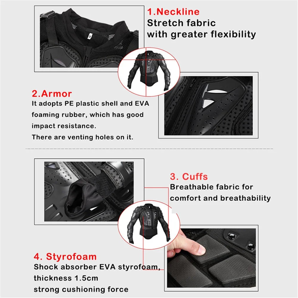 SULAITE GT201 Motorcycle Full Body Armor Jacket Chest Back Protection Clothing Sports Protective Gear - Black / Red / S - 6