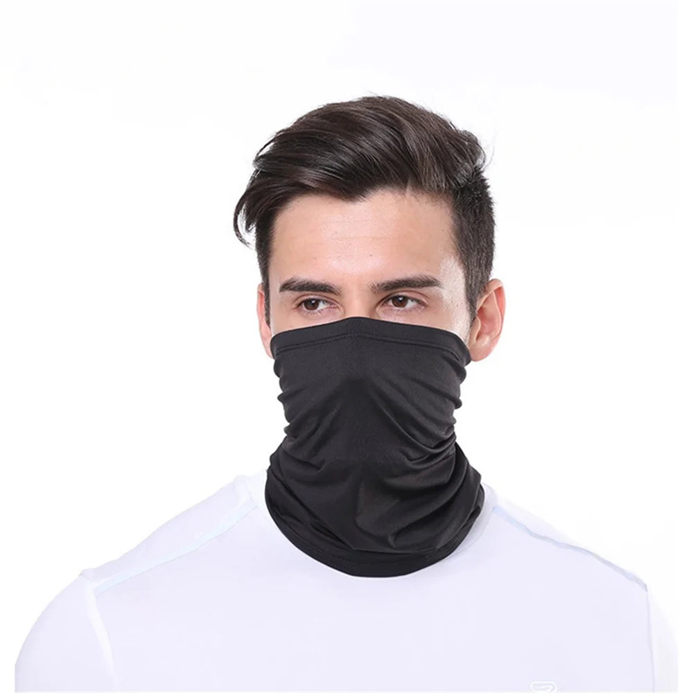 Dust and Sun Protection Summer Outdoor Cycling Half Face Mask Solid Color Ice Silk Elastic Neck Gaiter - Black - 2