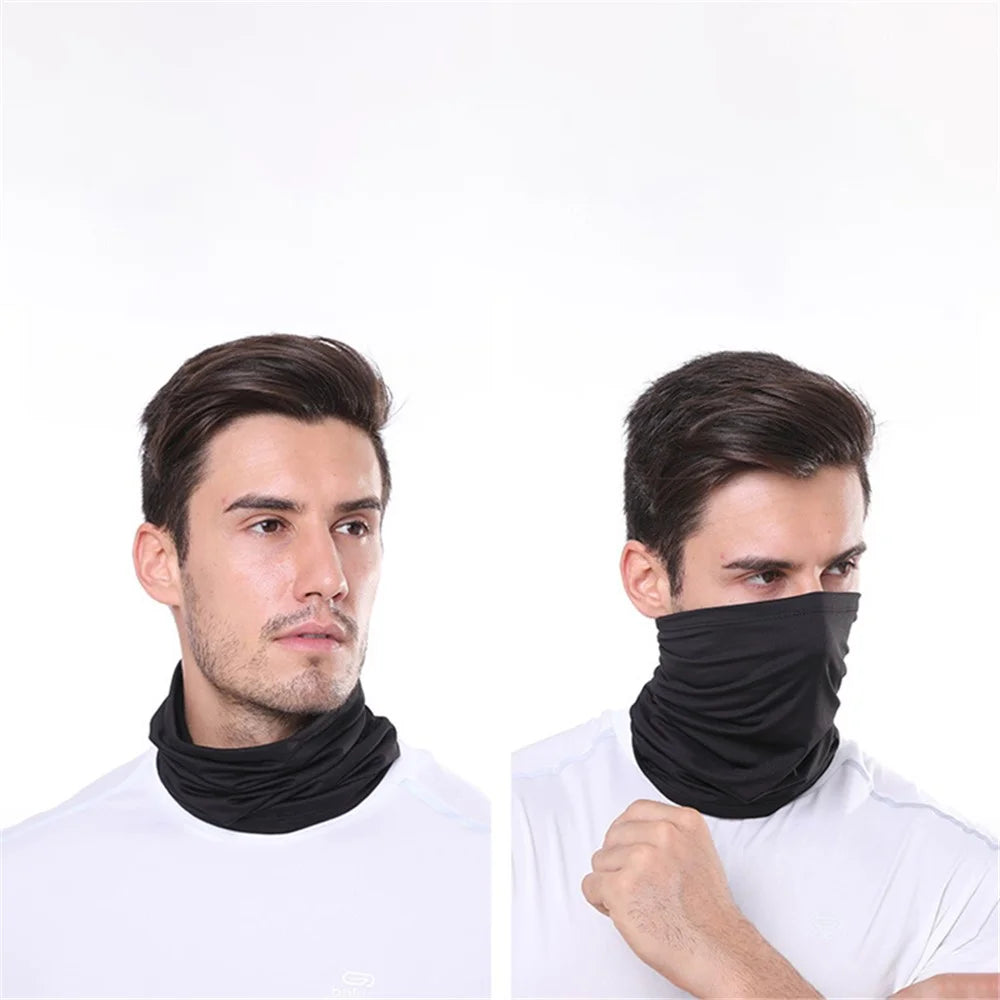 Dust and Sun Protection Summer Outdoor Cycling Half Face Mask Solid Color Ice Silk Elastic Neck Gaiter - Black - 3