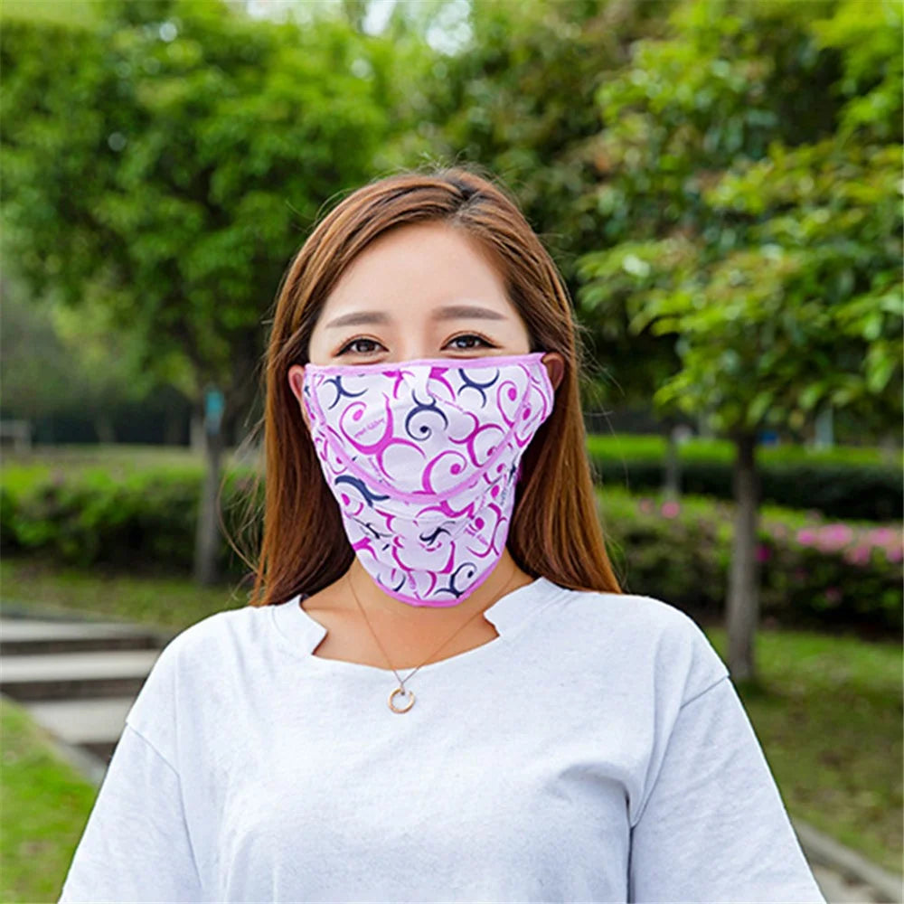 UV Face Shield for Driving Summer Sun Protection Breathable Face Cover - Purple Flower - 2