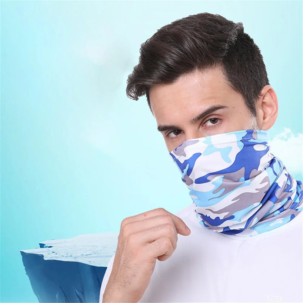 Summer Breathable Outdoor Cycling Half Face Mask Sun Protection Ice Silk Neck Gaiter - Camouflage Sky Blue - 3