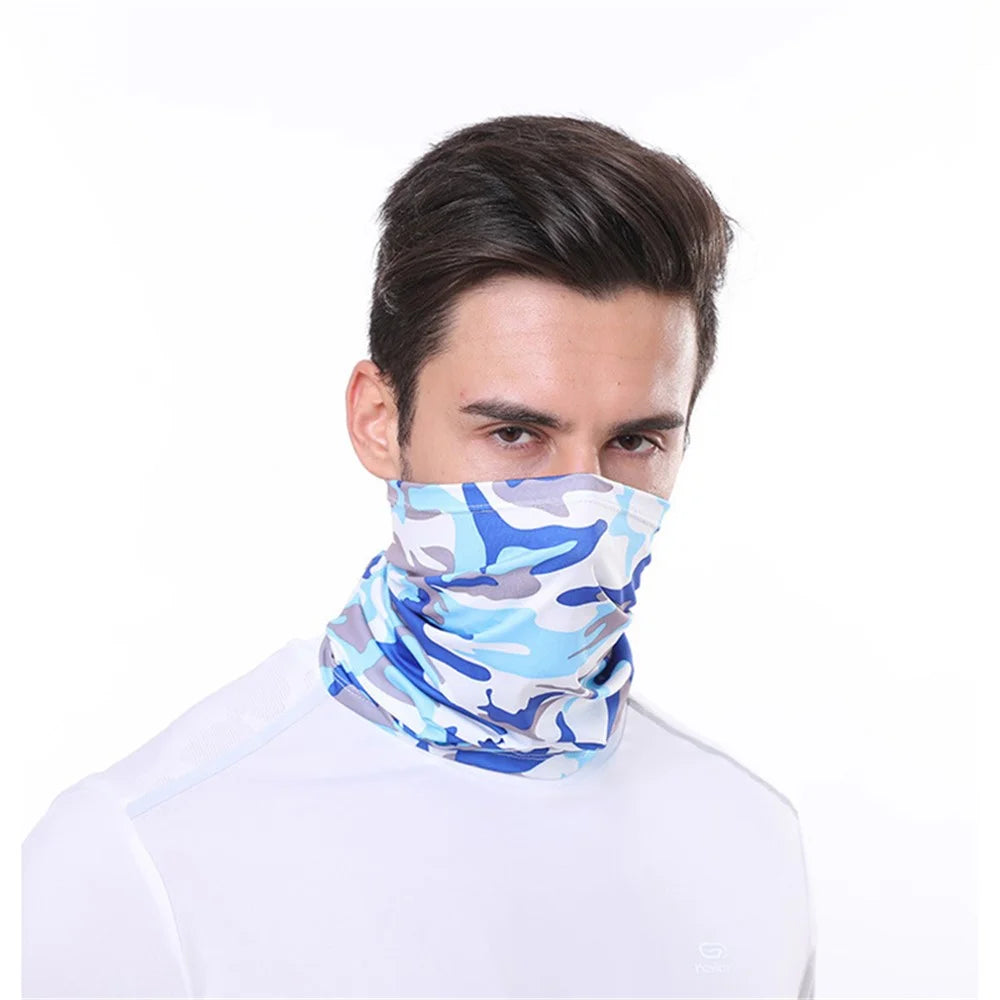 Summer Breathable Outdoor Cycling Half Face Mask Sun Protection Ice Silk Neck Gaiter - Camouflage Sky Blue - 5