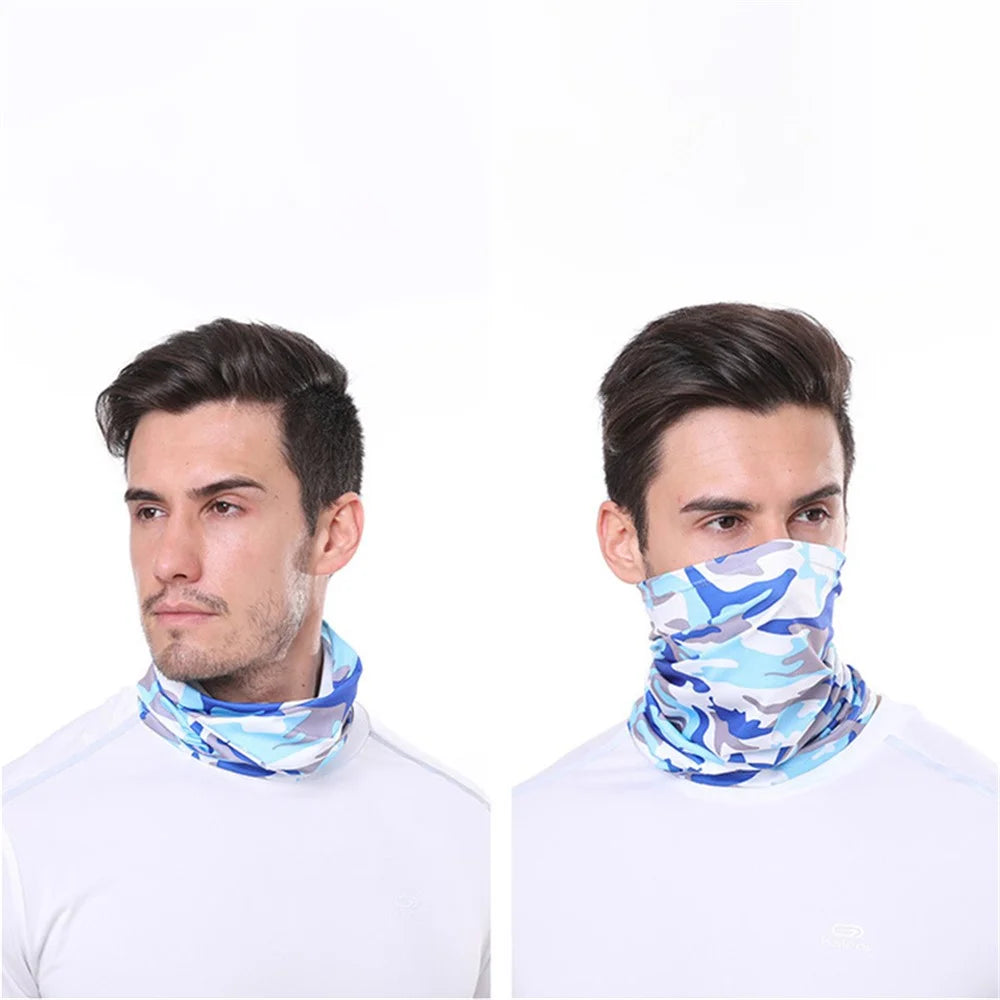 Summer Breathable Outdoor Cycling Half Face Mask Sun Protection Ice Silk Neck Gaiter - Camouflage Sky Blue - 6