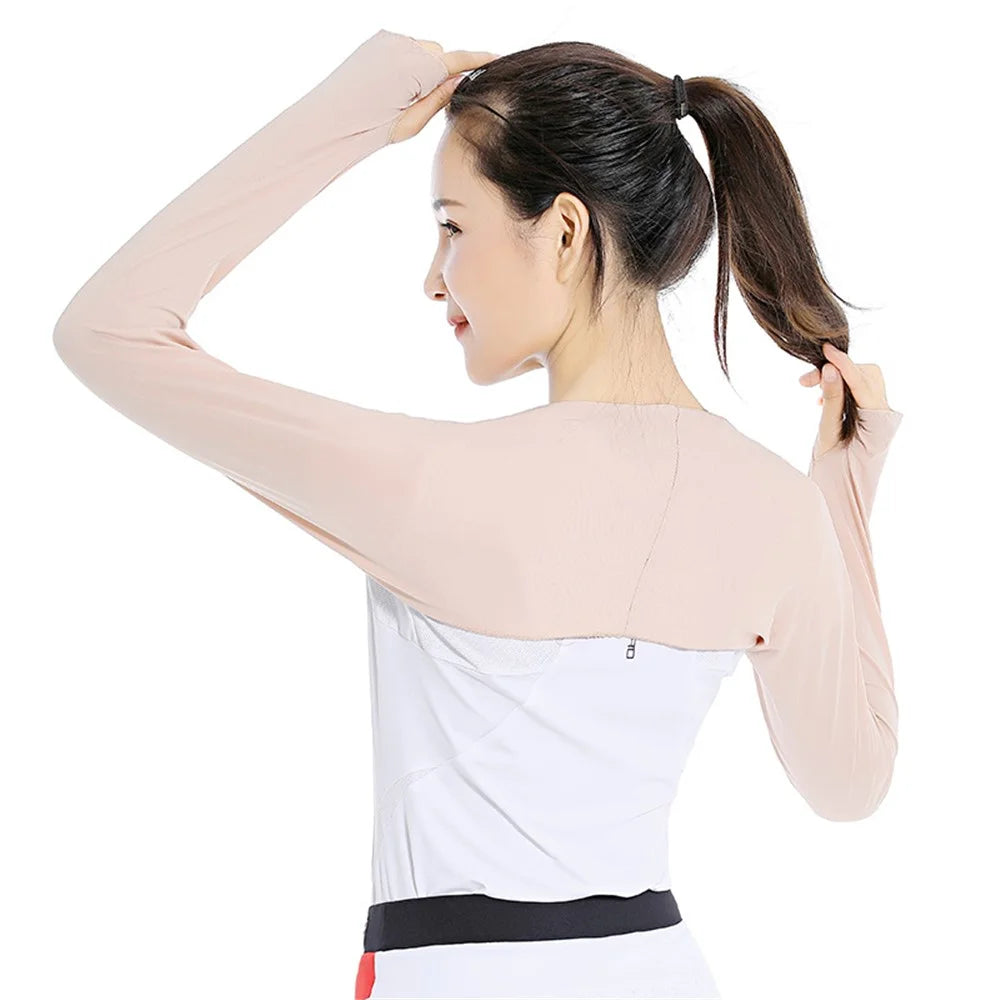 Golf Cycling Summer Ice Silk Long Sleeve Shawl Sunproof Shoulder Arm Protector for Outdoor Sports - Nude - 3