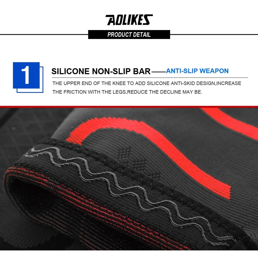 AOLIKES HX-7718 1 Pair Outdoor Sports Protective Knee Brace Support Anti-skid Knee Sleeve - Black/XL - 5