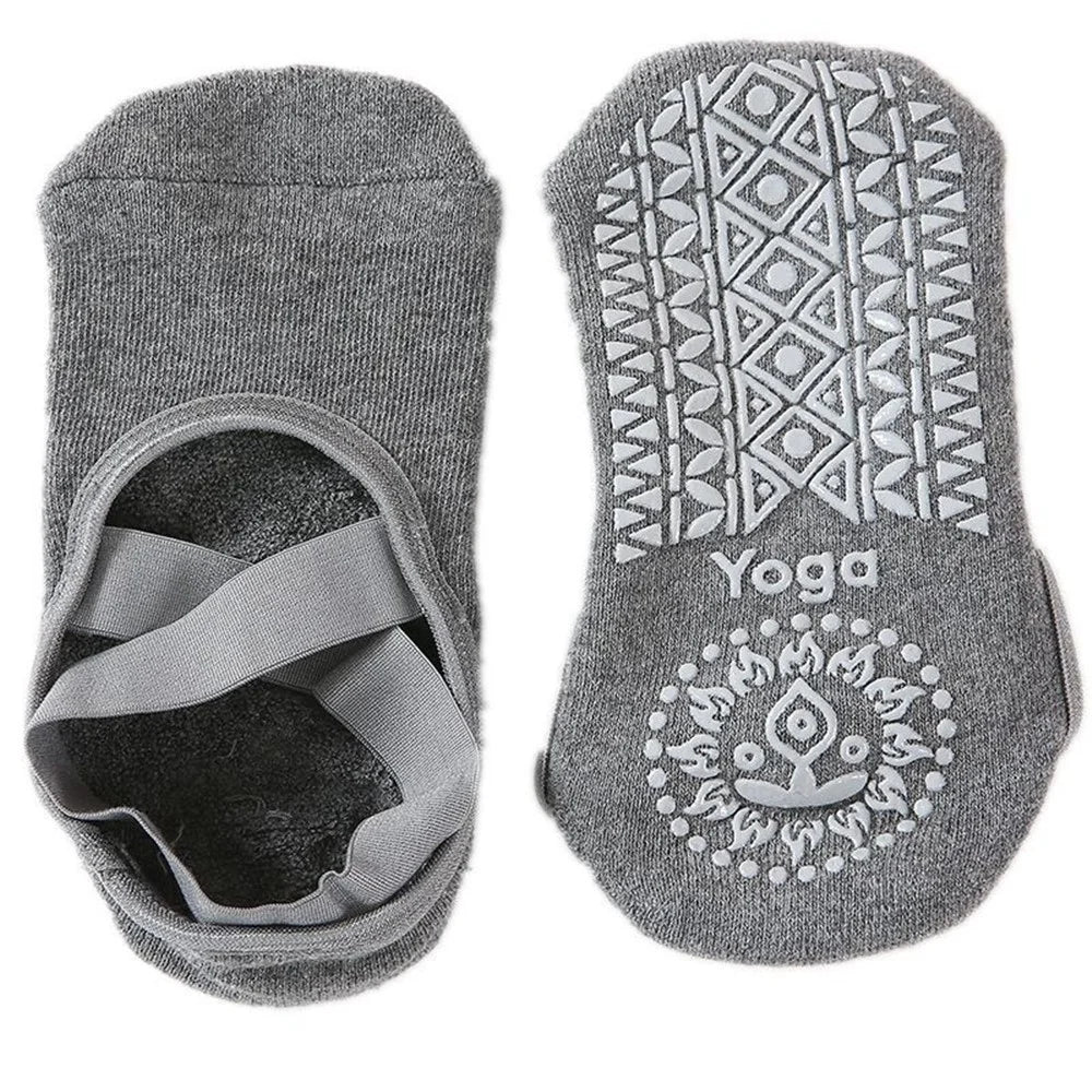 Women Non-slip Yoga Socks Criss Cross Pilates Socks for Ballet Dance Fitness - Grey - 2