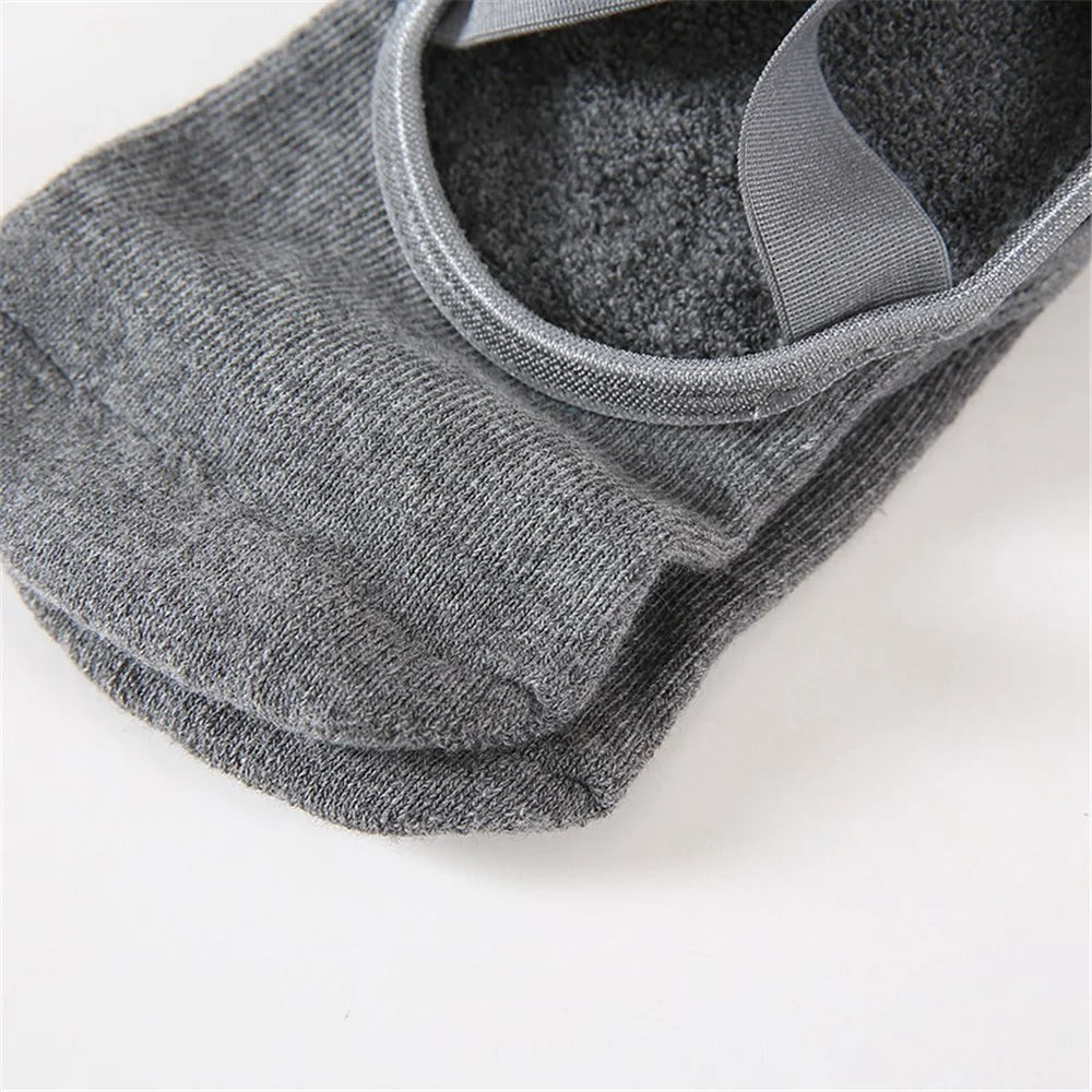 Women Non-slip Yoga Socks Criss Cross Pilates Socks for Ballet Dance Fitness - Grey - 6