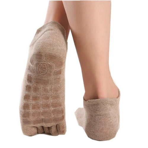 Men Non-slip Yoga Socks Fitness Toe Socks Breathable Low Calf Slipper Floor Socks - Khaki - 1