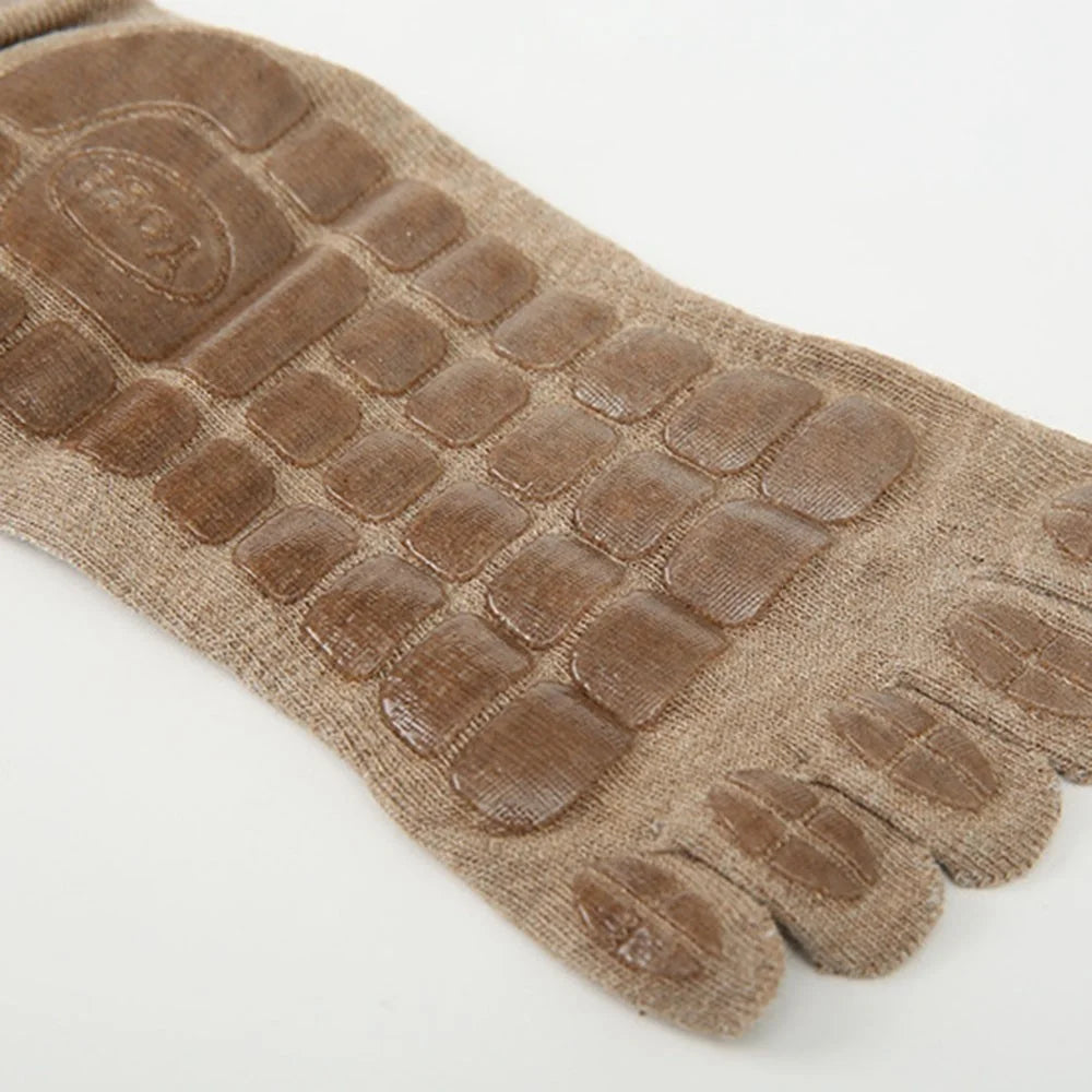 Men Non-slip Yoga Socks Fitness Toe Socks Breathable Low Calf Slipper Floor Socks - Khaki - 2