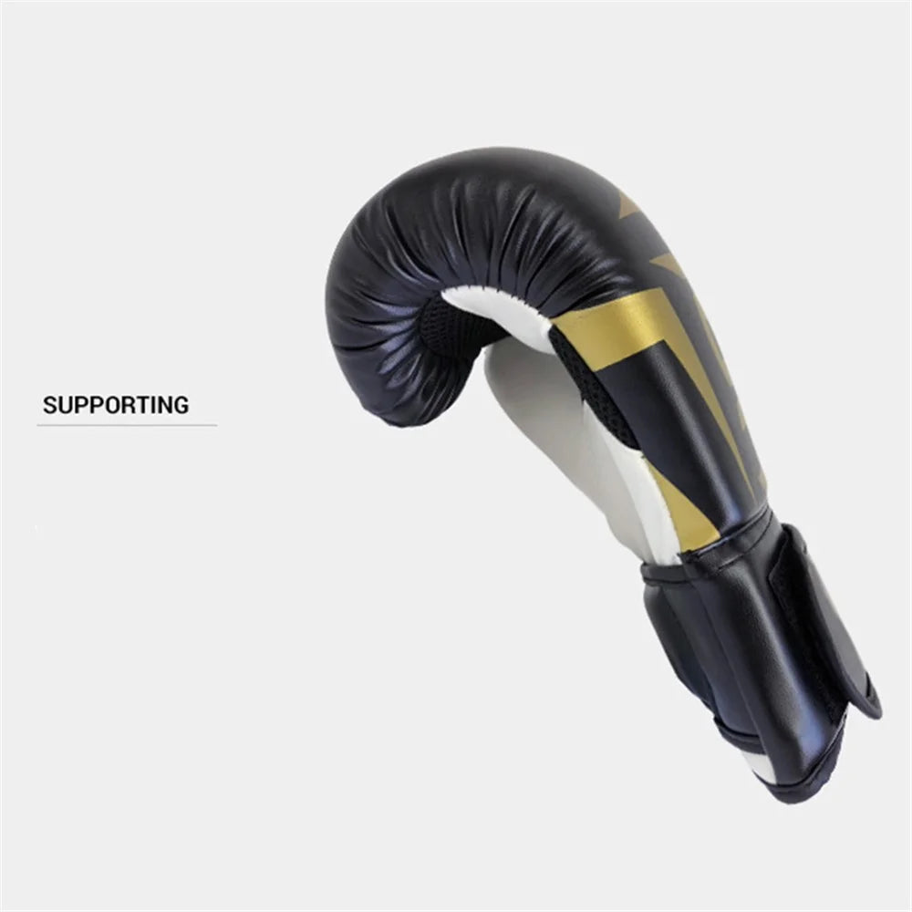 KAILUN NW-036 Leather Kick Boxing Gloves Karate Muay Thai Free Fight Training Gloves, 6oz - Black - 4