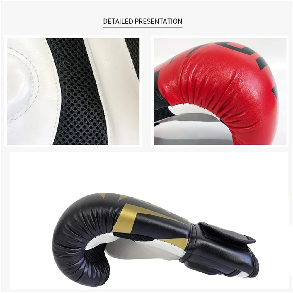 KAILUN NW-036 Leather Kick Boxing Gloves Karate Muay Thai Free Fight Training Gloves, 6oz - Black - 6