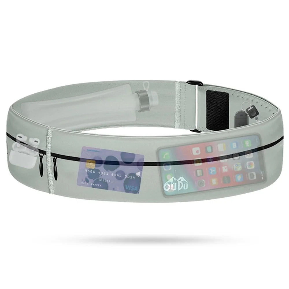 Elastic Sport Pouch Belt Fitness Jogging Running Waist Pack Bag 7.2'' Cell Phone Holder, Size: S - Light Grey - 1