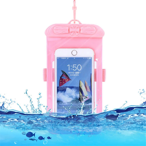 T-35N 5.2-6.44 Inches Cell Phone Bag Waterproof Universal Beach Pool Swimming Phone Pouch with Strap, Size L - Pink - 1