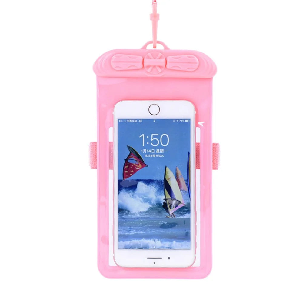 T-35N 5.2-6.44 Inches Cell Phone Bag Waterproof Universal Beach Pool Swimming Phone Pouch with Strap, Size L - Pink - 2