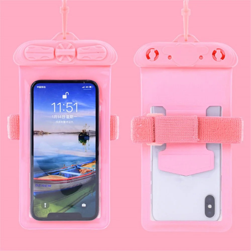 T-35N 5.2-6.44 Inches Cell Phone Bag Waterproof Universal Beach Pool Swimming Phone Pouch with Strap, Size L - Pink - 3
