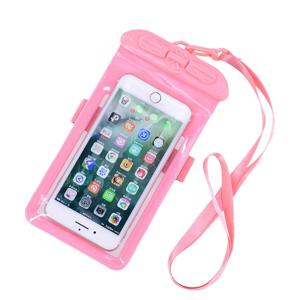 T-35N 5.2-6.44 Inches Cell Phone Bag Waterproof Universal Beach Pool Swimming Phone Pouch with Strap, Size L - Pink - 4