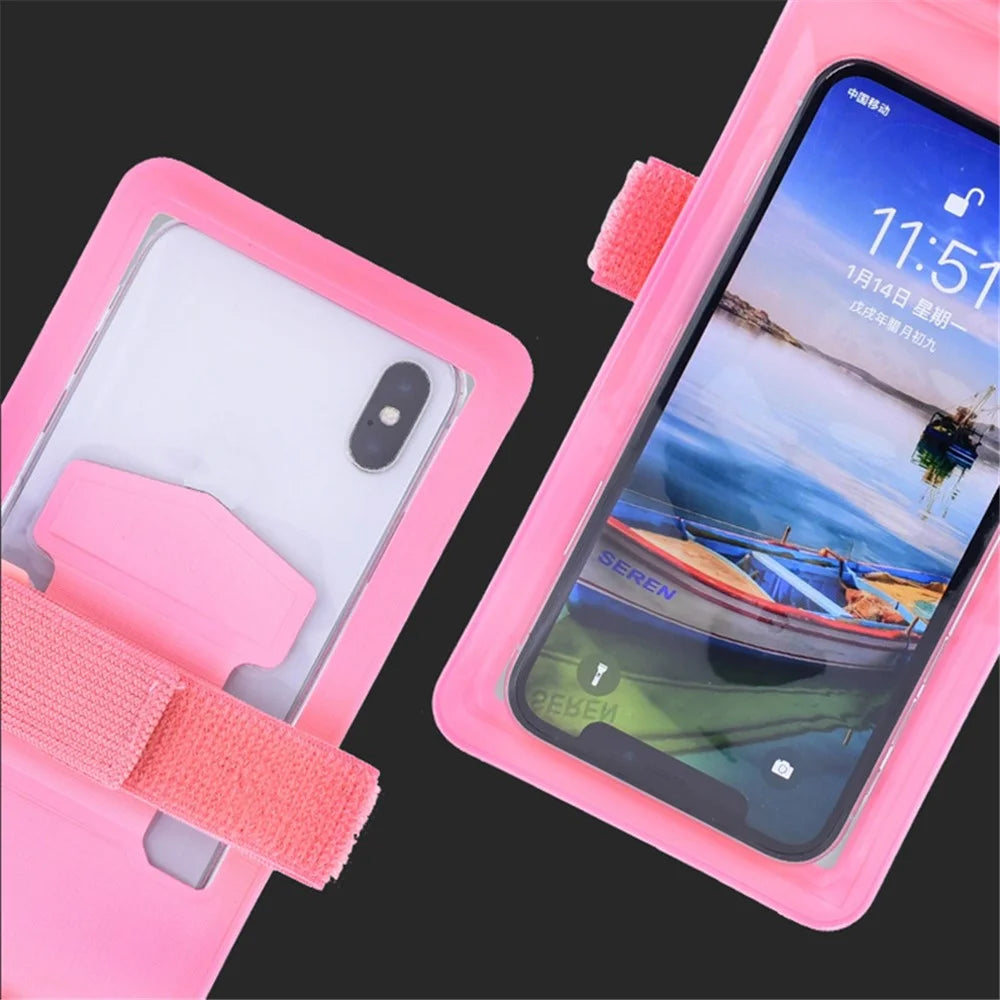 T-35N 5.2-6.44 Inches Cell Phone Bag Waterproof Universal Beach Pool Swimming Phone Pouch with Strap, Size L - Pink - 6