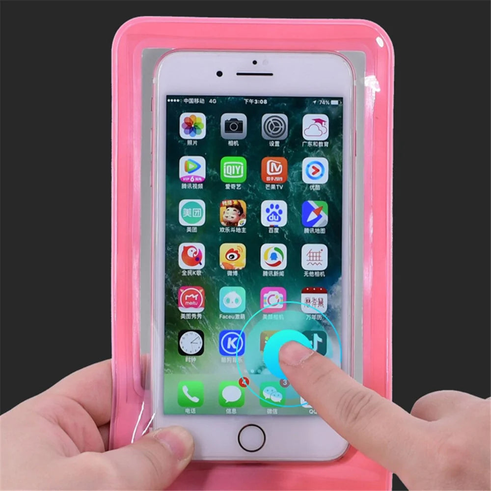 T-35N 5.2-6.44 Inches Cell Phone Bag Waterproof Universal Beach Pool Swimming Phone Pouch with Strap, Size L - Pink - 7