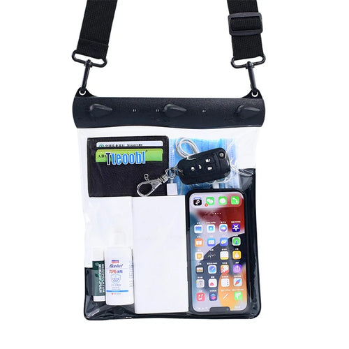 Large Capacity Waterproof Phone Pouch Diving Floating Protection Shoulder Bag Case with Clear Touch Screen Film - Black - 1