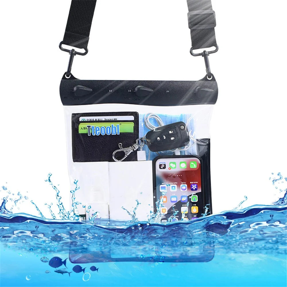 Large Capacity Waterproof Phone Pouch Diving Floating Protection Shoulder Bag Case with Clear Touch Screen Film - Black - 2