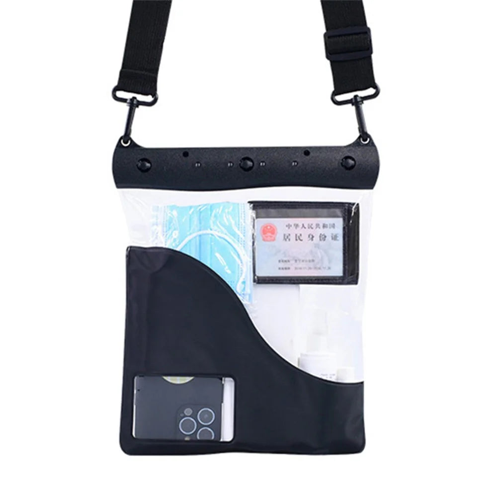 Large Capacity Waterproof Phone Pouch Diving Floating Protection Shoulder Bag Case with Clear Touch Screen Film - Black - 3