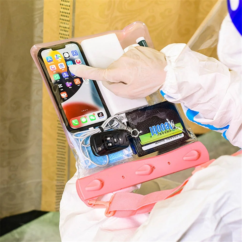 Large Capacity Waterproof Phone Pouch Diving Floating Protection Shoulder Bag Case with Clear Touch Screen Film - Black - 4