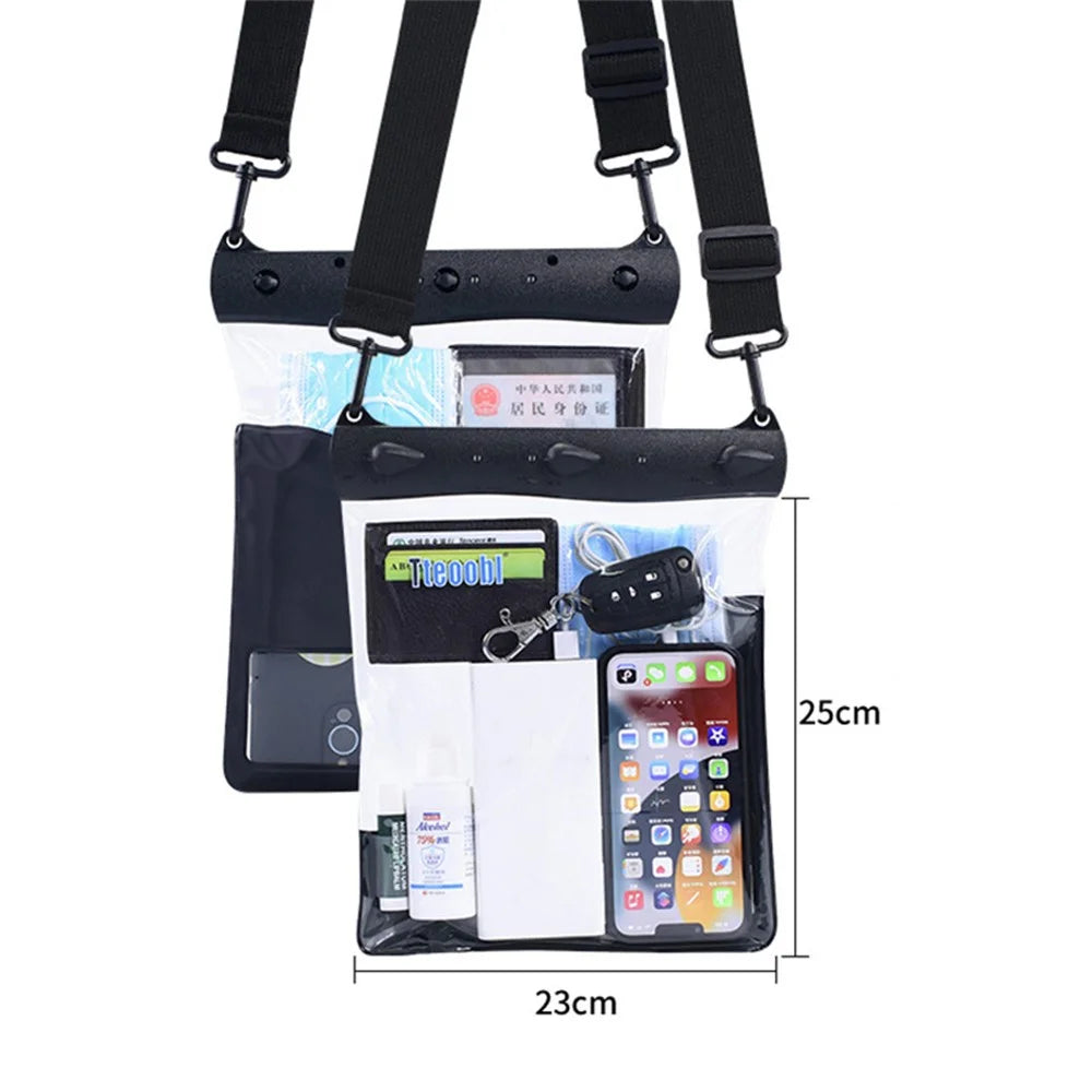 Large Capacity Waterproof Phone Pouch Diving Floating Protection Shoulder Bag Case with Clear Touch Screen Film - Black - 7