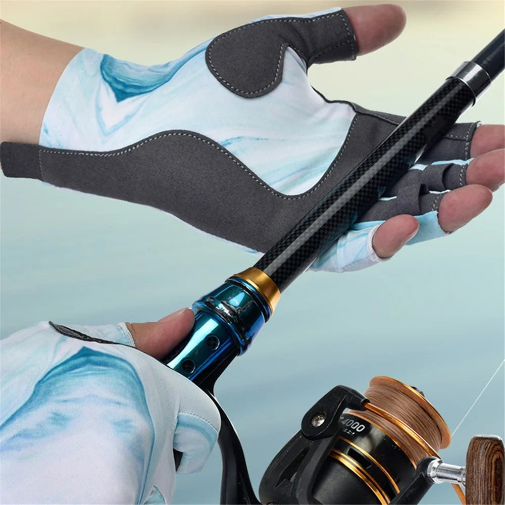 BOODUN P111439 One Pair Elastic Lycra Fishing Gloves Outdoor Sports Anti-UV Cycling Camping Hiking Half-Finger Gloves - Green / M - 2