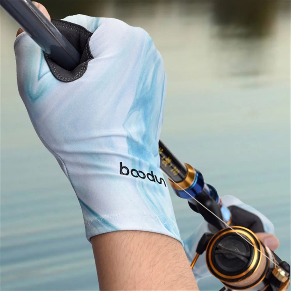 BOODUN P111439 One Pair Elastic Lycra Fishing Gloves Outdoor Sports Anti-UV Cycling Camping Hiking Half-Finger Gloves - Green / M - 6