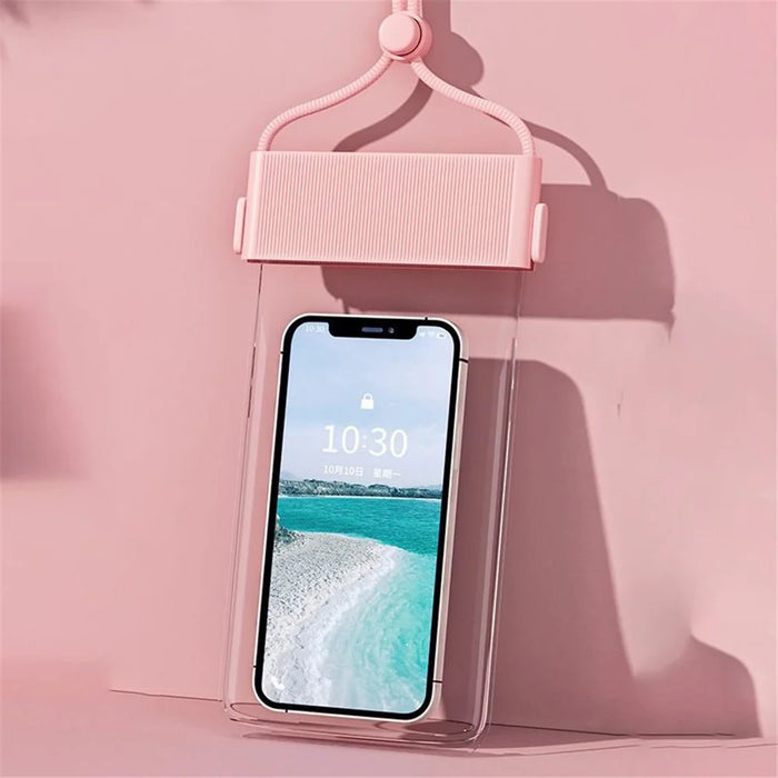 IPX8 Waterproof Phone Holder for Phones within 7.5'' Stripes Texture Clear TPU Underwater Bag Touch Screen Pouch - Pink - 1