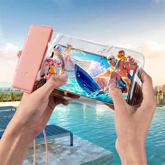 IPX8 Waterproof Phone Holder for Phones within 7.5'' Stripes Texture Clear TPU Underwater Bag Touch Screen Pouch - Pink - 2