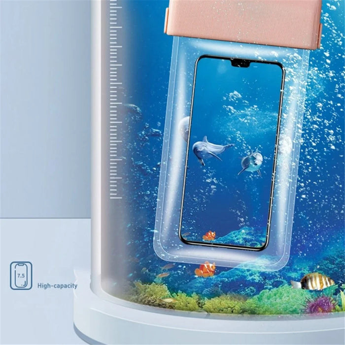 IPX8 Waterproof Phone Holder for Phones within 7.5'' Stripes Texture Clear TPU Underwater Bag Touch Screen Pouch - Pink - 3
