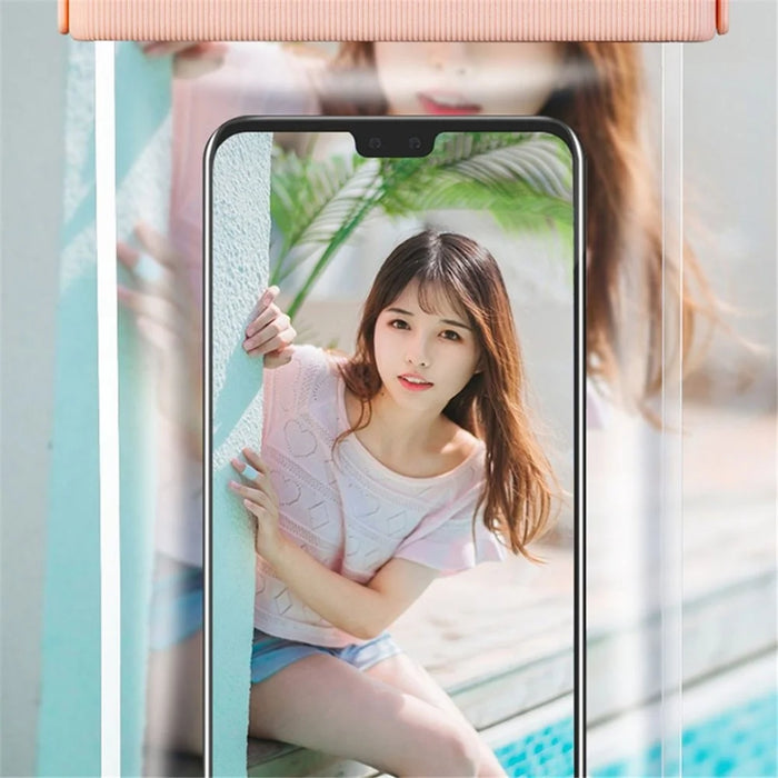 IPX8 Waterproof Phone Holder for Phones within 7.5'' Stripes Texture Clear TPU Underwater Bag Touch Screen Pouch - Pink - 5