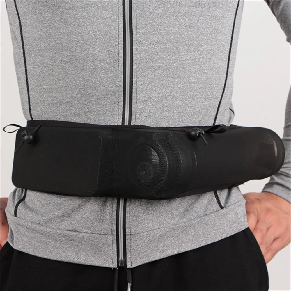 Running Waist Bag Mesh Elastic Large Cell Phone Pouch Cycling Climbing Sports Water Bottle Bag, Size: L - Black - 3