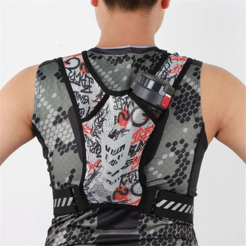 Outdoor Sports Water Bottle Chest Bag Breathable Cycling Night Running Bag Reflective Shoulder Backpack for 65-130cm Waist - Black Red - 1