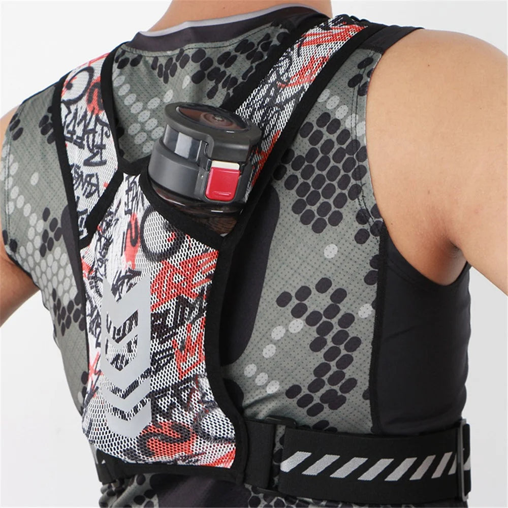 Outdoor Sports Water Bottle Chest Bag Breathable Cycling Night Running Bag Reflective Shoulder Backpack for 65-130cm Waist - Black Red - 2