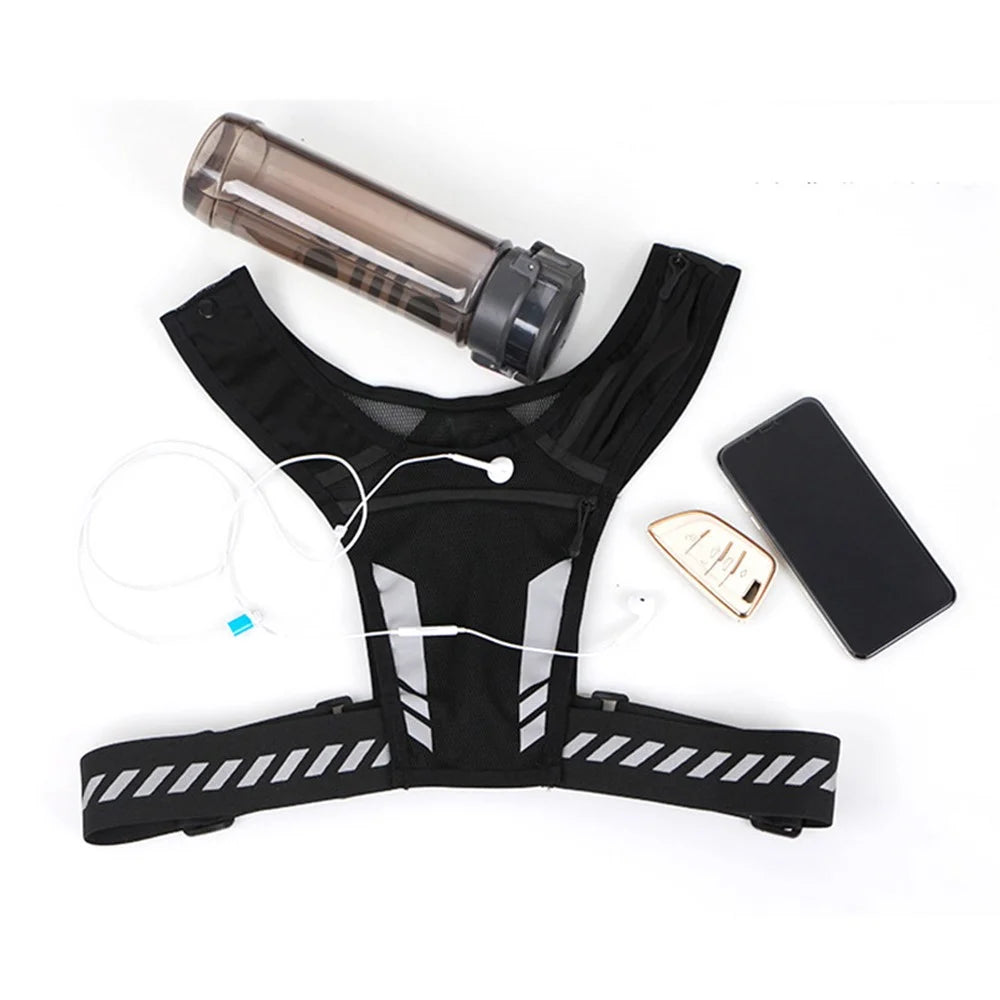 Outdoor Sports Water Bottle Chest Bag Breathable Cycling Night Running Bag Reflective Shoulder Backpack for 65-130cm Waist - Black Red - 6
