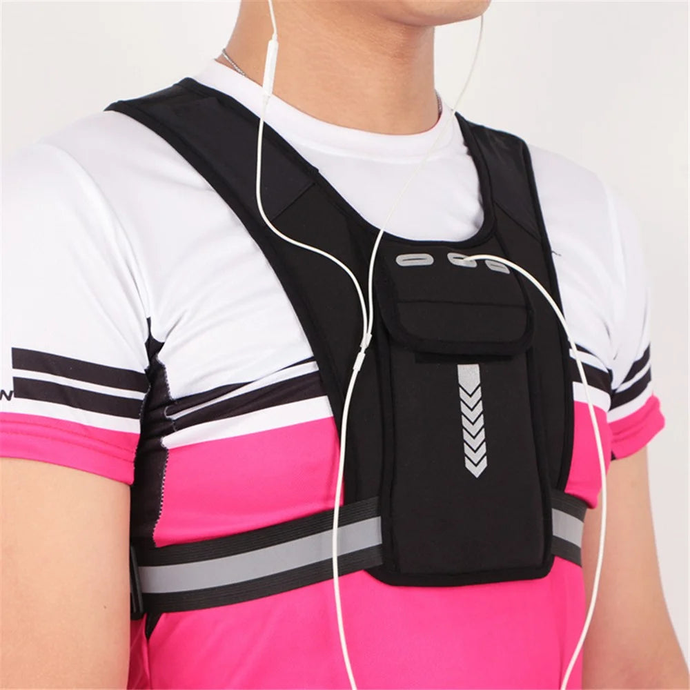 Reflective Vest Bag Fitness Water Bottle Mini Backpack Outdoor Sports Cell Phone Chest Bag for Running, Hiking - Black / Standard - 2