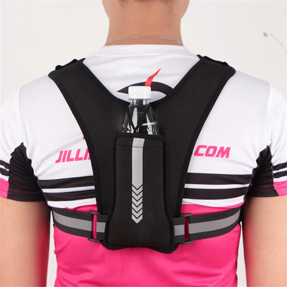 Reflective Vest Bag Fitness Water Bottle Mini Backpack Outdoor Sports Cell Phone Chest Bag for Running, Hiking - Black / Standard - 3