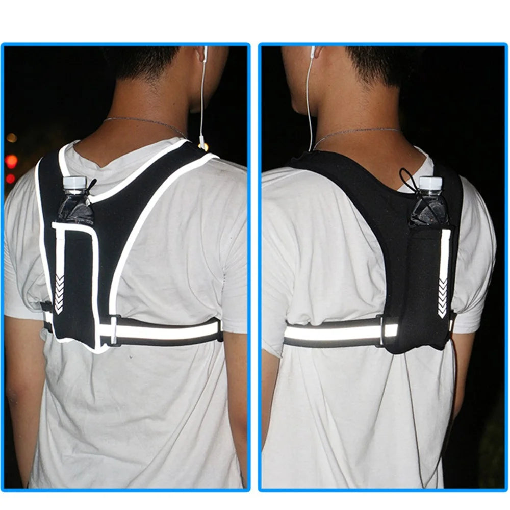 Reflective Vest Bag Fitness Water Bottle Mini Backpack Outdoor Sports Cell Phone Chest Bag for Running, Hiking - Black / Standard - 4