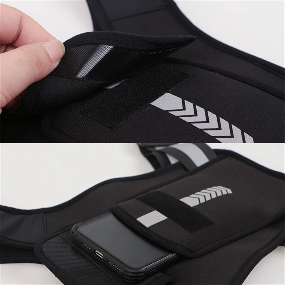 Reflective Vest Bag Fitness Water Bottle Mini Backpack Outdoor Sports Cell Phone Chest Bag for Running, Hiking - Black / Standard - 5